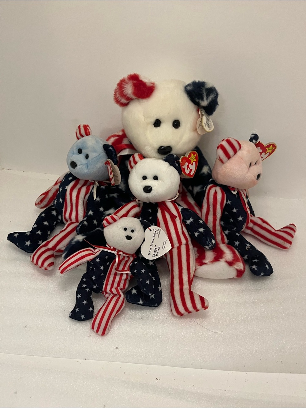 TY Beanie Babies Spangle The Bear Collection Red White and Blue Set of 5 NWT